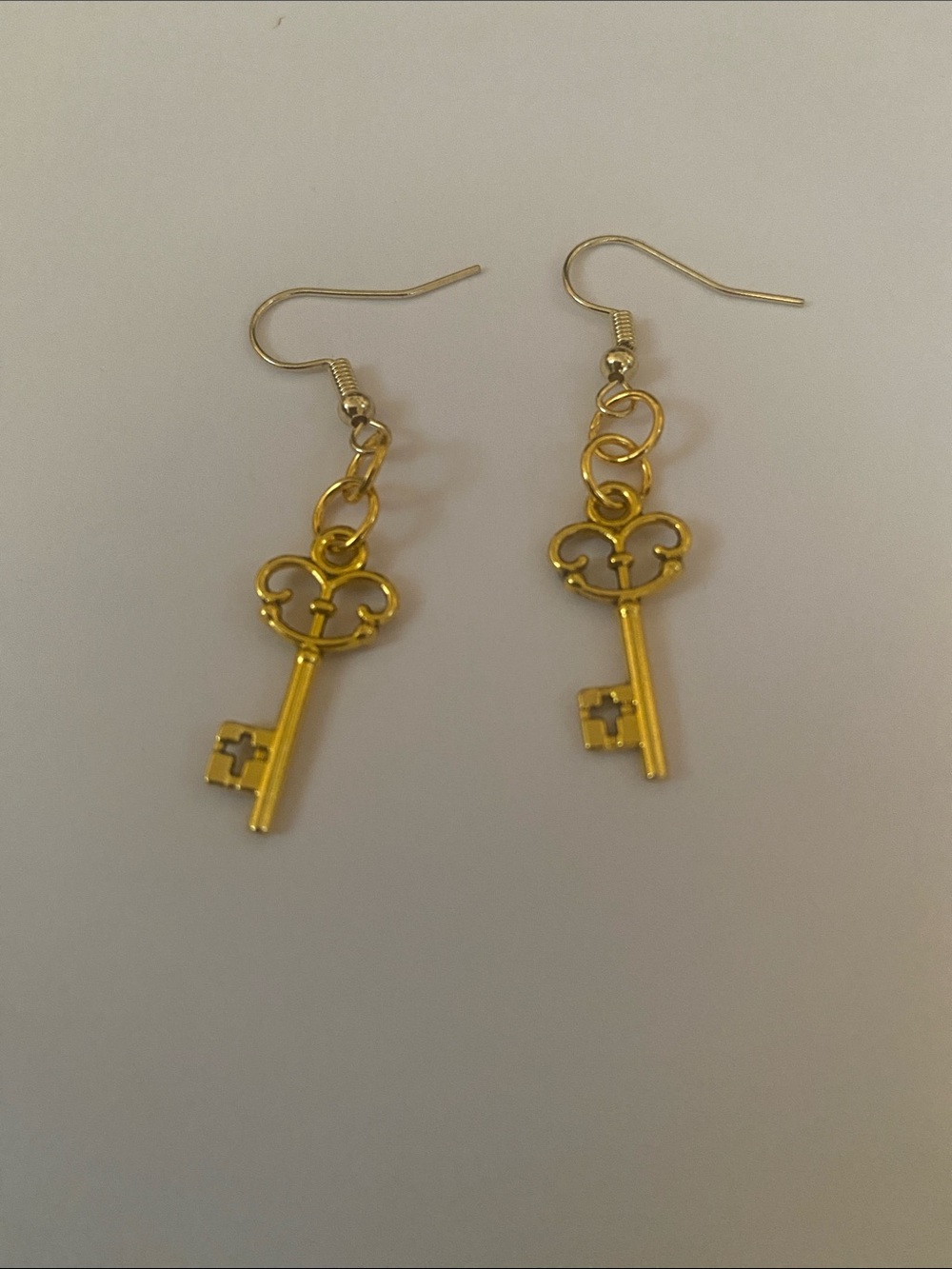 Hand Crafted Gold Key Dangle Earrings